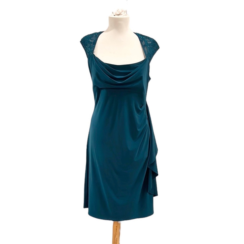 R&M Richard’s Lace Cap Sleeve Green Teal Cocktail Dress